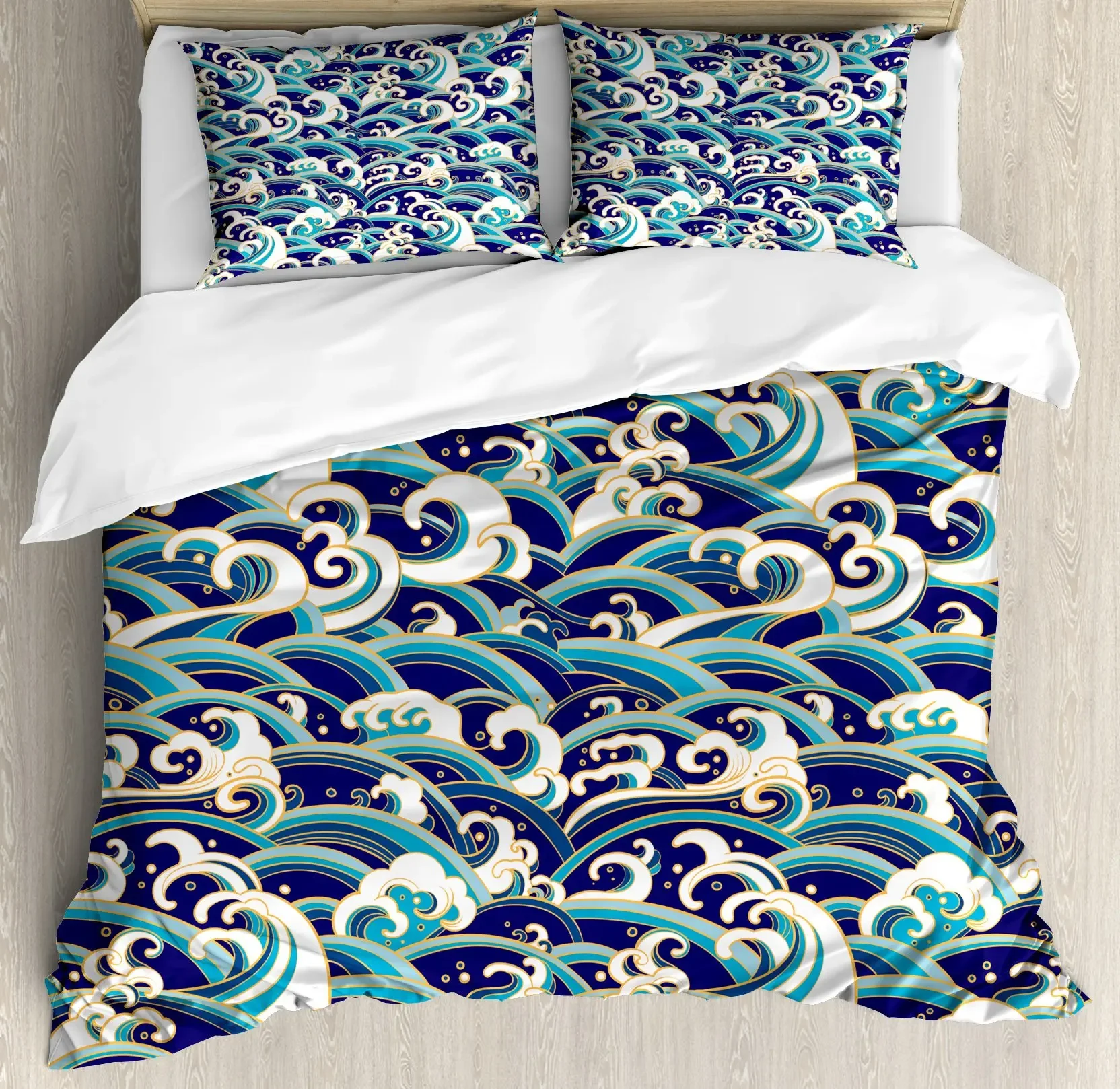 Japanese Wave  Duvet Cover for Boys Girls Comforter Cover Full Size,Surf Water Bedding Set Kids Teen Room Decor Quilt Cover