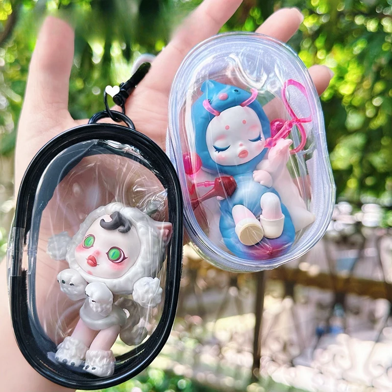 Multifuncional Clear Data Cable Caixa De Armazenamento, Outdoor Travel Headset, Cute Doll Keychain Bag