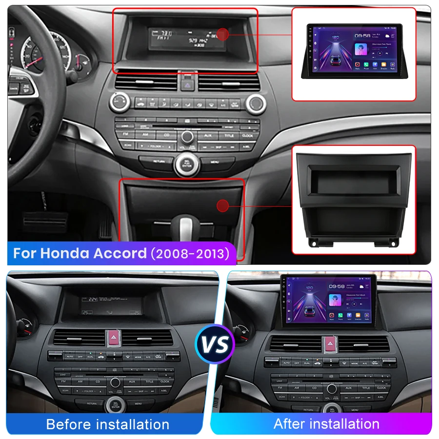 Junsun Wireless CarPlay for Apple Autoradio for Honda Accord 2008-2013 Car Radio Stereo Multimedia Android Auto GPS Head Unit