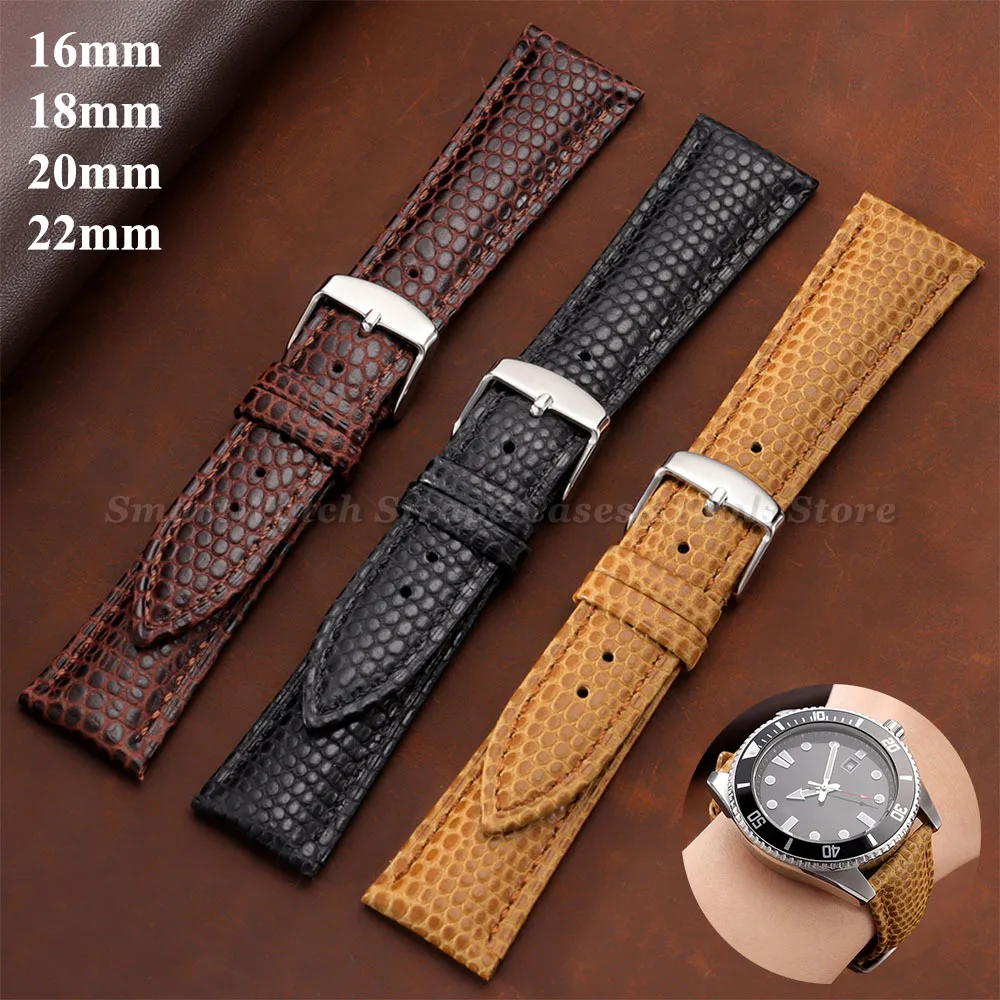 Lizard Grain Top Layer Cowhide Watch Strap Soft Waterproof Men's Leather Watch Band Quick Release 16mm 18mm 20mm 22mm Wristbands