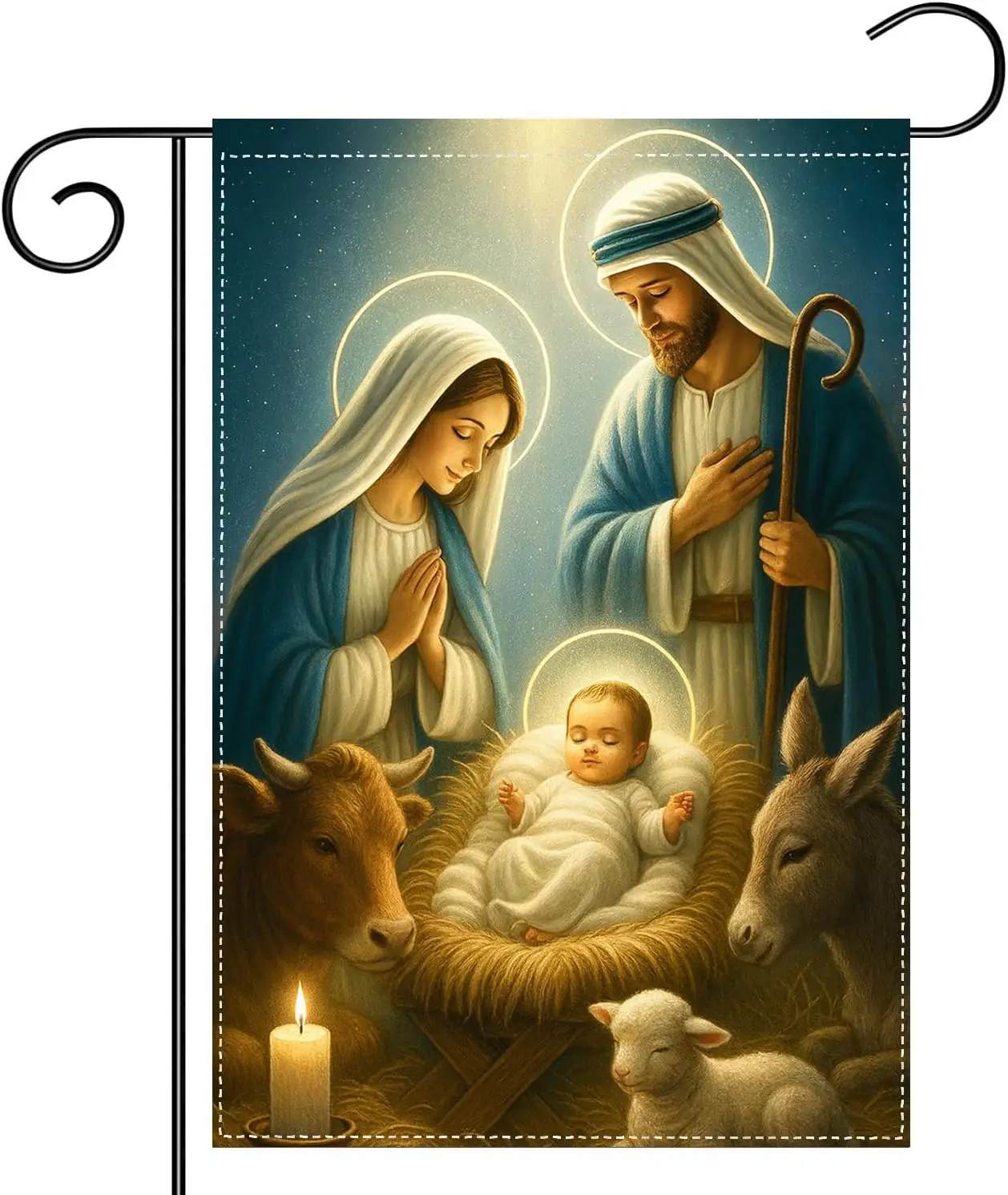 Christmas Nativity Garden Flag 12x18 Inch Double Sided Outdoor Banner with Holy Family Baby Jesus and Manger Scene for Chris PPM