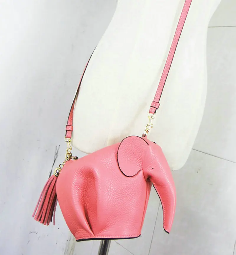 Borsa elefante rosa-vera pelle, fatta a mano, colore personalizzato/Logo disponibile