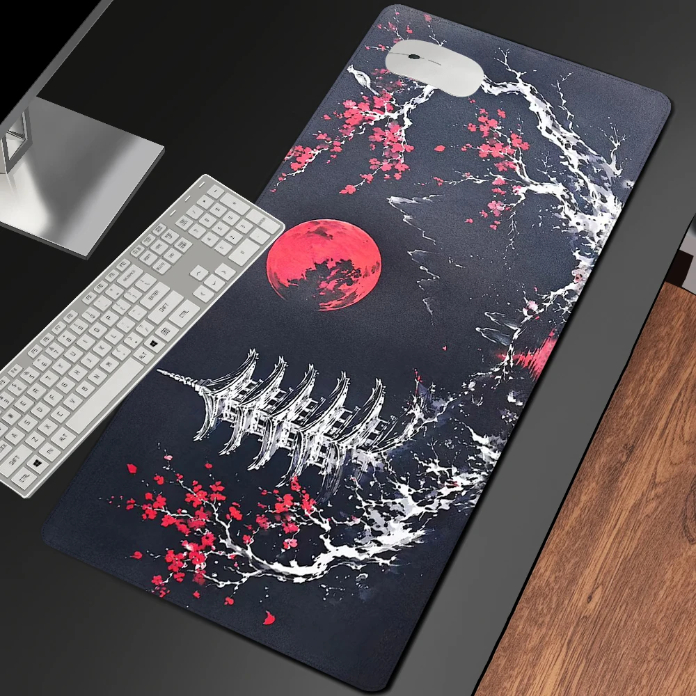 Japanese Castle Mouse Pad Gaming Laptop Office Red Sakura Tree Mousepad