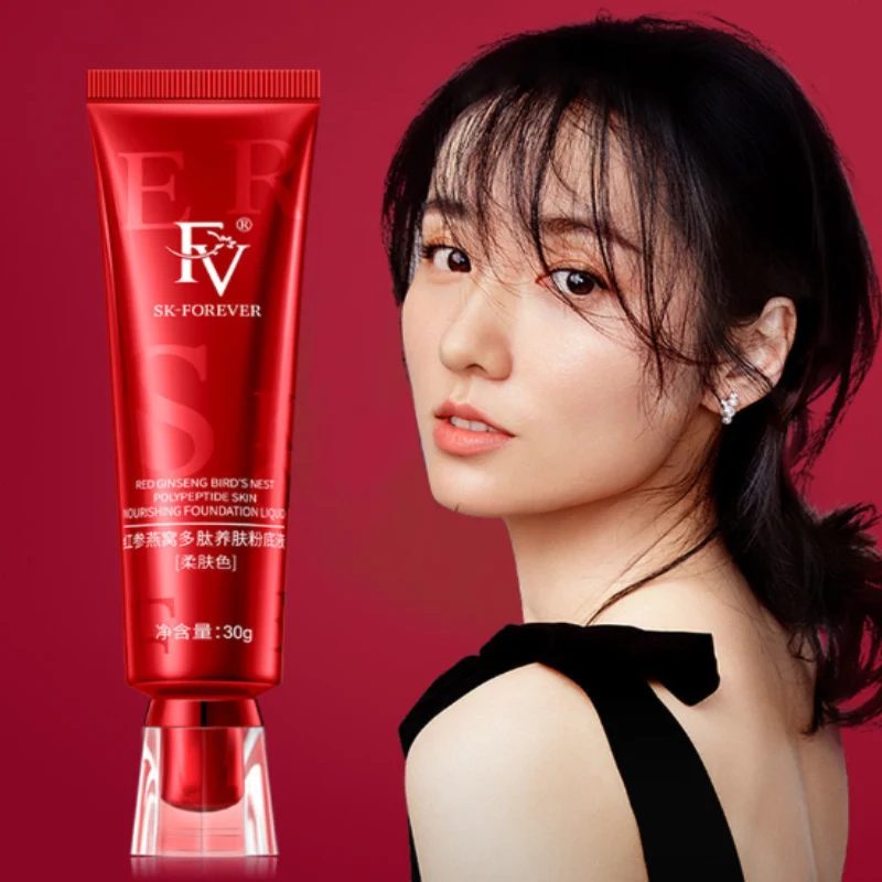 FV – fond de teint en Ginseng rouge, 30g, Polypeptide, nourrissant pour la peau, liquide, correcteur de maquillage longue durée, contrôle du sébum