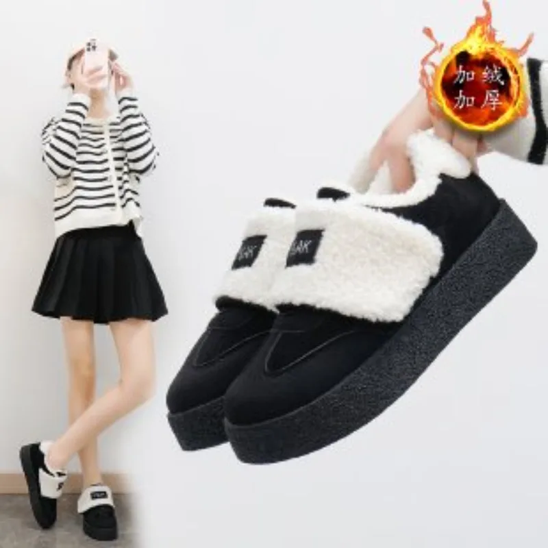 2024 Autumn and Winter with Thick Cotton  Thick Soled Women's Woolen Shoes