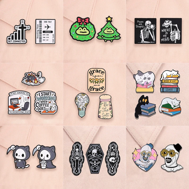 2-5pcs/set Halloween Ghost Enamel Pins Jesus Religious Beliefs Spooky Food Cartoon Animal Brooches Lapel Badge Jewelry Gifts