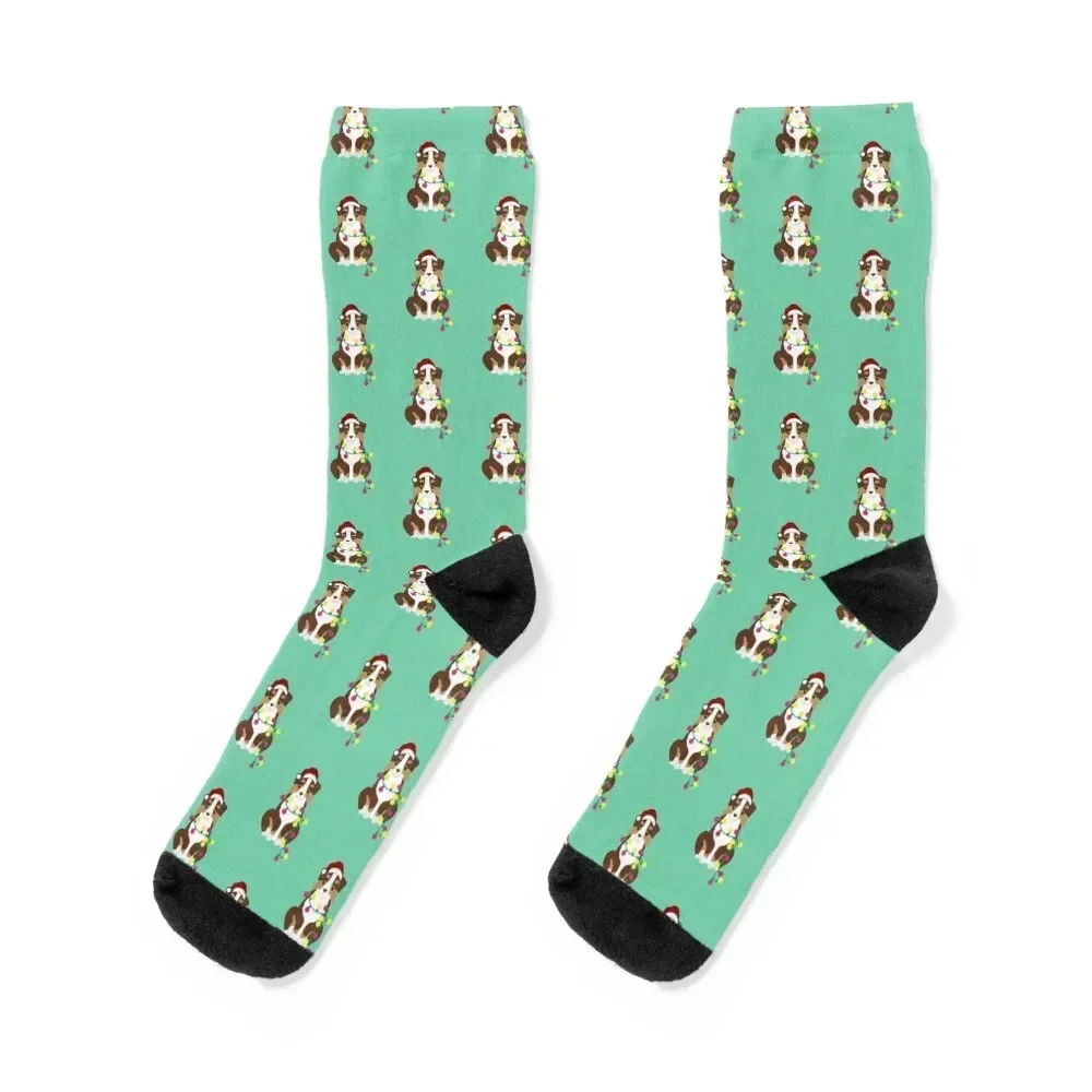 

Christmas Red Tri Color Australian Shepherd Santa Aussie Dog Socks funny sock set gifts happy Socks Ladies Men's
