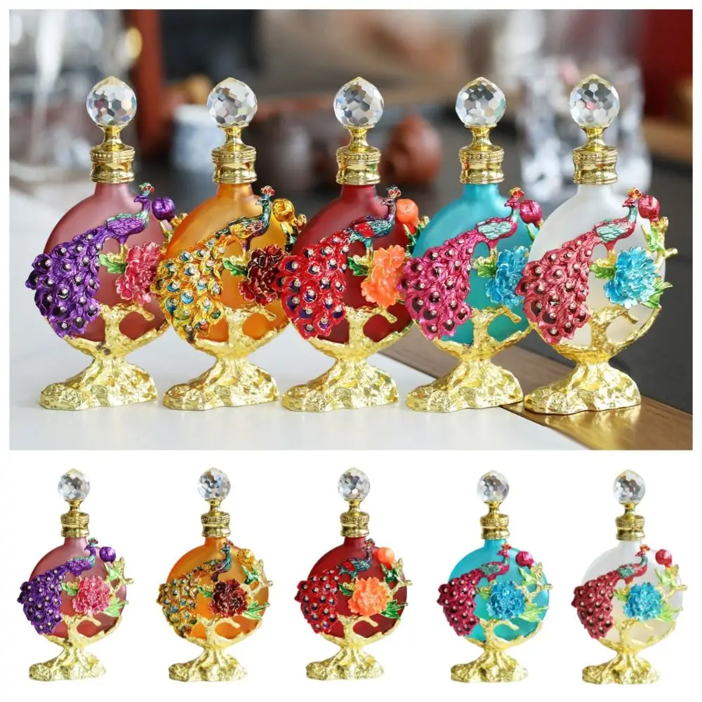 

Luxury Essential Oil Dropper Bottle 30ML 3D Peacock Travel Cosmetic Containers Vintage Glass Round Ball Head Dispenser