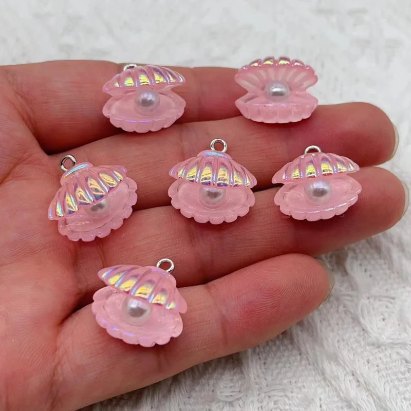 10pcs cute gradient shell shaped sequin resin charm pendant DIY necklace earrings bracelet keychain jewelry making