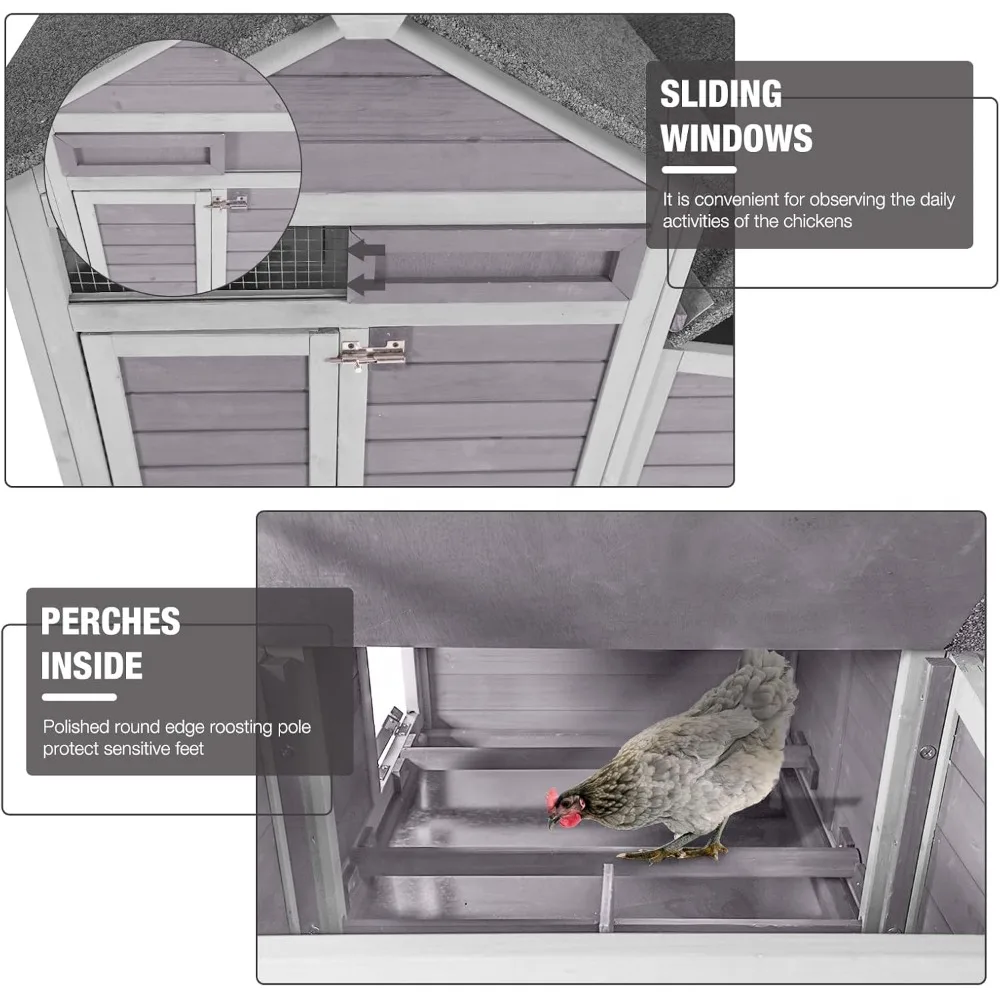 

Outdoor Chicken Coop with Nesting Box, Upgrade Durable Chicken House with Leakproof Pull-on Tray and Weatherproof Roof