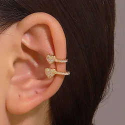 Korean Fashion Crystal Heart Ear Clip Earrings For Women Jewelry Ear Cuffs Without Hole Single Double Layer Heart Fake Earrings