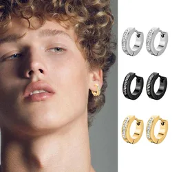 Punk Stainless Steel Hoops Earrings for Men Silver Crystal Earring Cubic Zirconia Jewelry Male Accessories