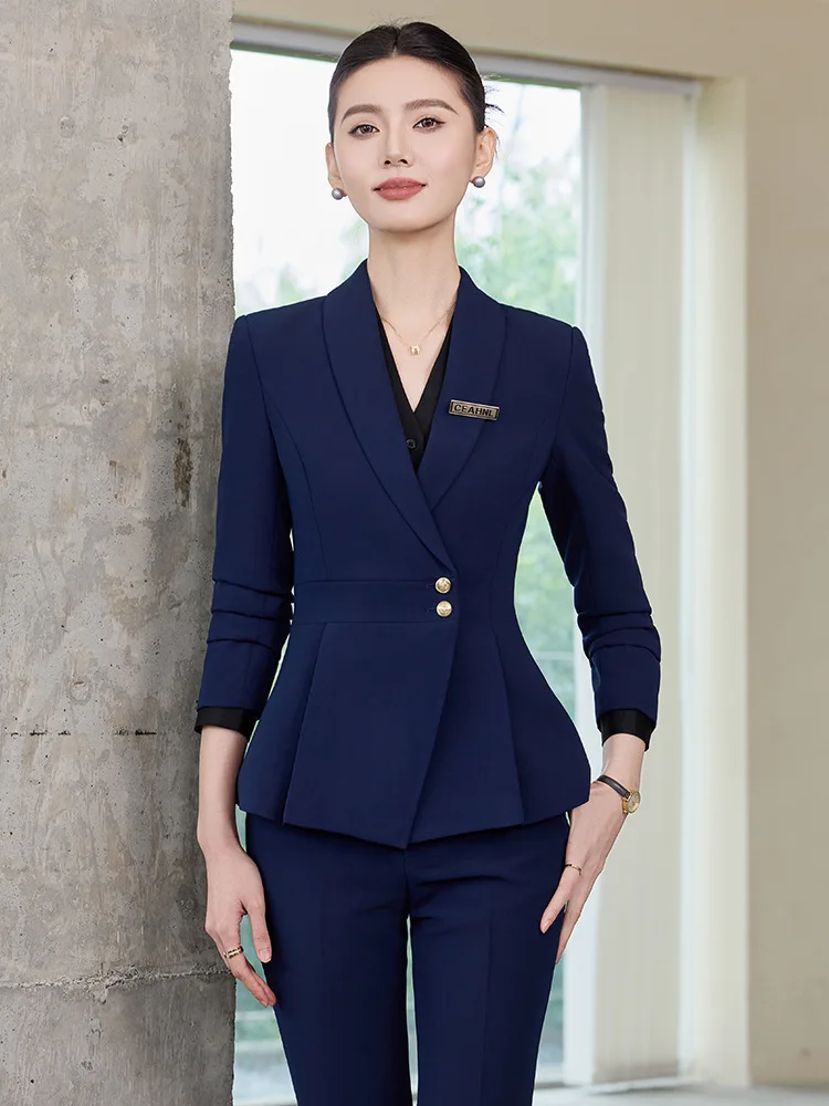 Blue women's suit2025New autumn and winter professional attire for jewelry store front desk interviews and workplace suits