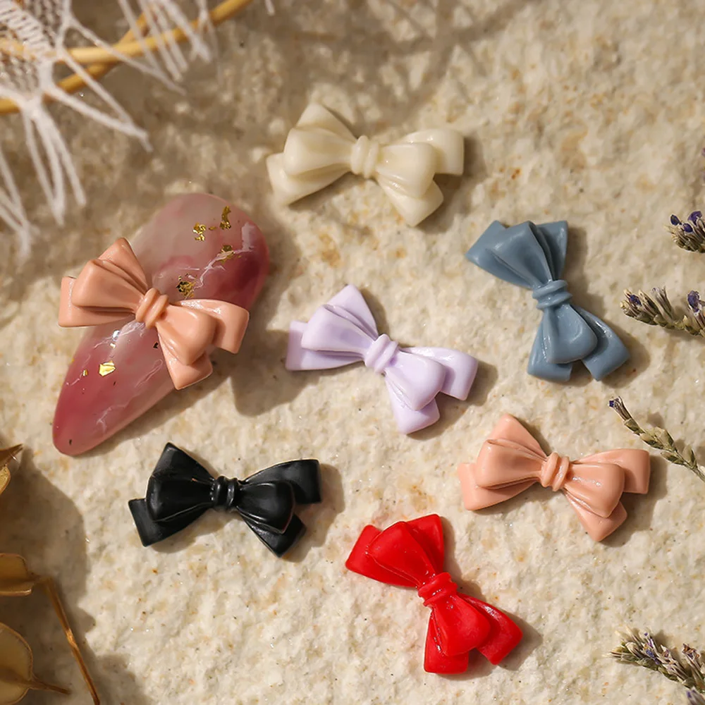 50pcs Summer Kawaii Bowknot Nail Art Charm 3D Fairy Resin Cream Color Bowknot Nail Ornament Flatback Bowtie Manicure Parts