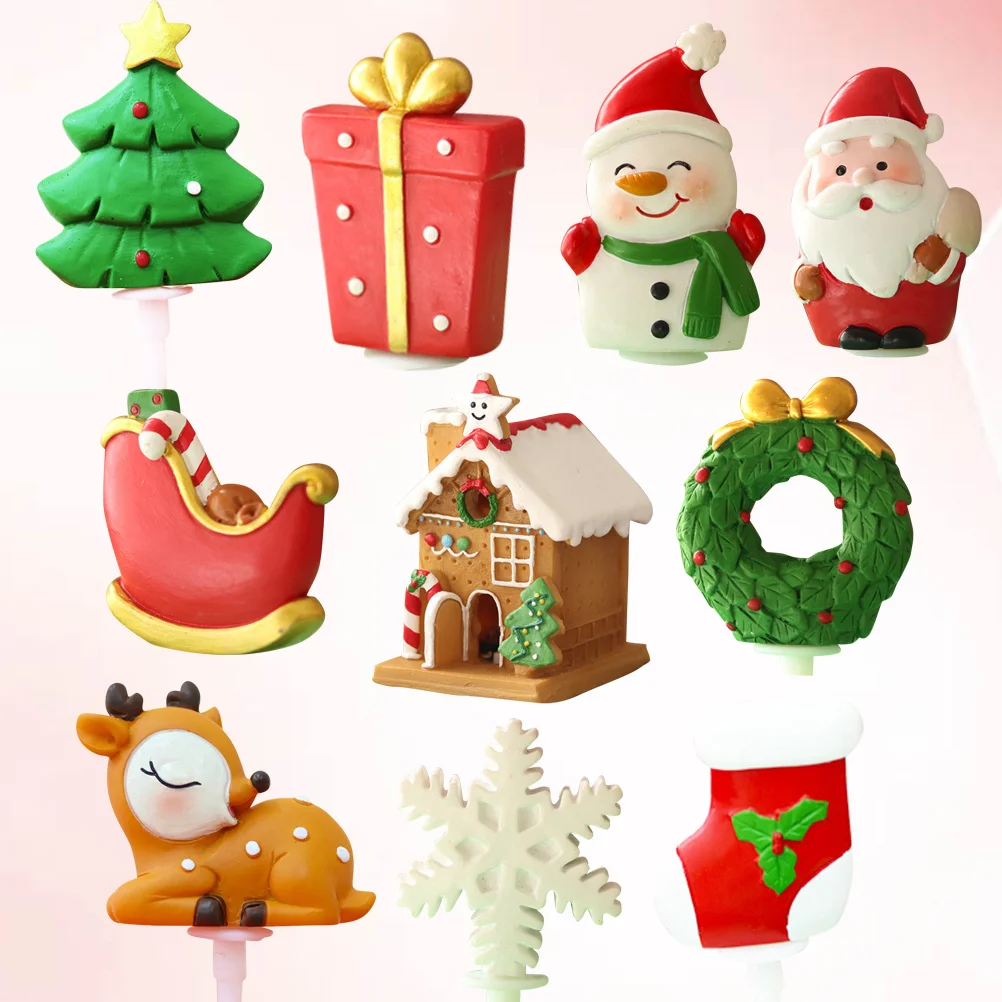 

10Pcs Cartoon Christmas Cake Toppers Lovely Baking Decorations for Cupcakes Cakes Holiday Parties Showers Christmas Cake