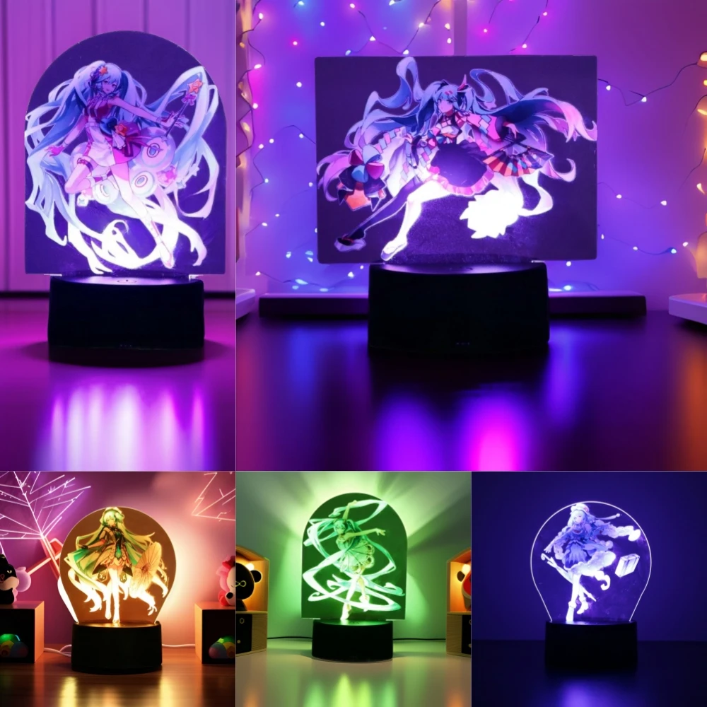 Anime 3D Lamp Hatsune Miku Action Figures Kawaii PVC LED Night Light Smart touch colour Home Room Decor Birthday Toys for Girls