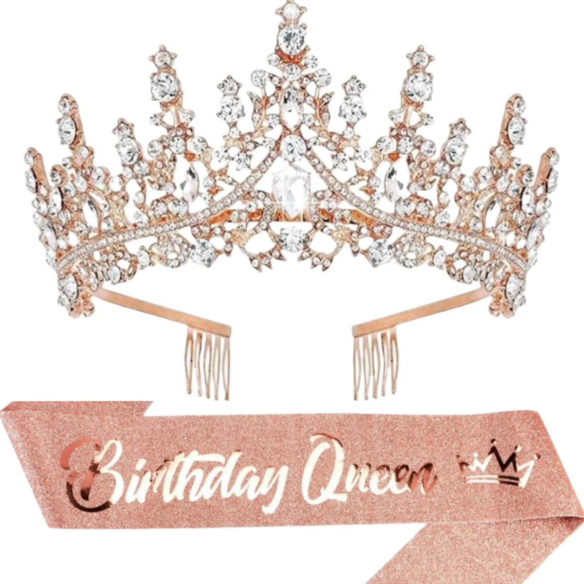 Barocke Strass-Geburtstagsköniginnen-Schärpe mit Krone, Tiara und Stirnband, Geburtstags-Schärpe mit Anstecknadel, Happy Birthday Party Dekoration – Detail 18