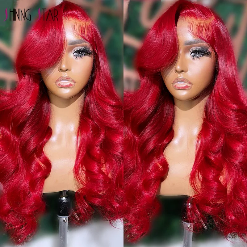 Colored Red Lace Front Human Hair Wigs 13X4 Body Wave Transparent Lace Front Wig For Women 99J Curly Human Hair Lace Frontal Wig