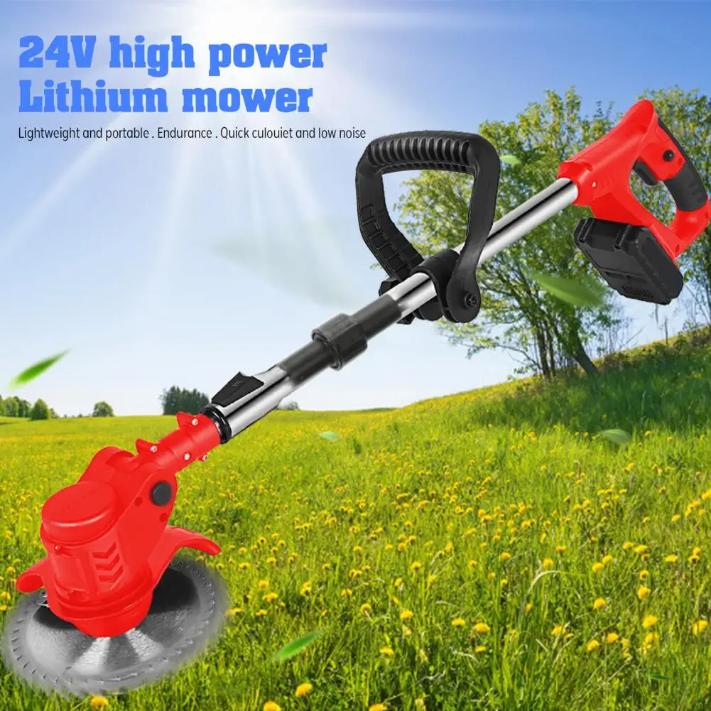 Electric Lawn Mower, 24V 6000mAh, 2 Batteries 1 Charger, Weed Trimmer, Telescopic Rod D-Shaped Handle, Cordless Weed Eater