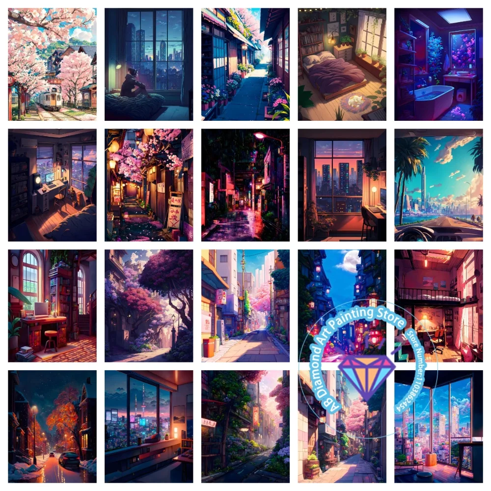 

Classic Street Room Neon Colorful AB Diamond Painting Kit Square Round Diamond 5D DIY Mosaic Handmade Art Adult Gift Home Decor