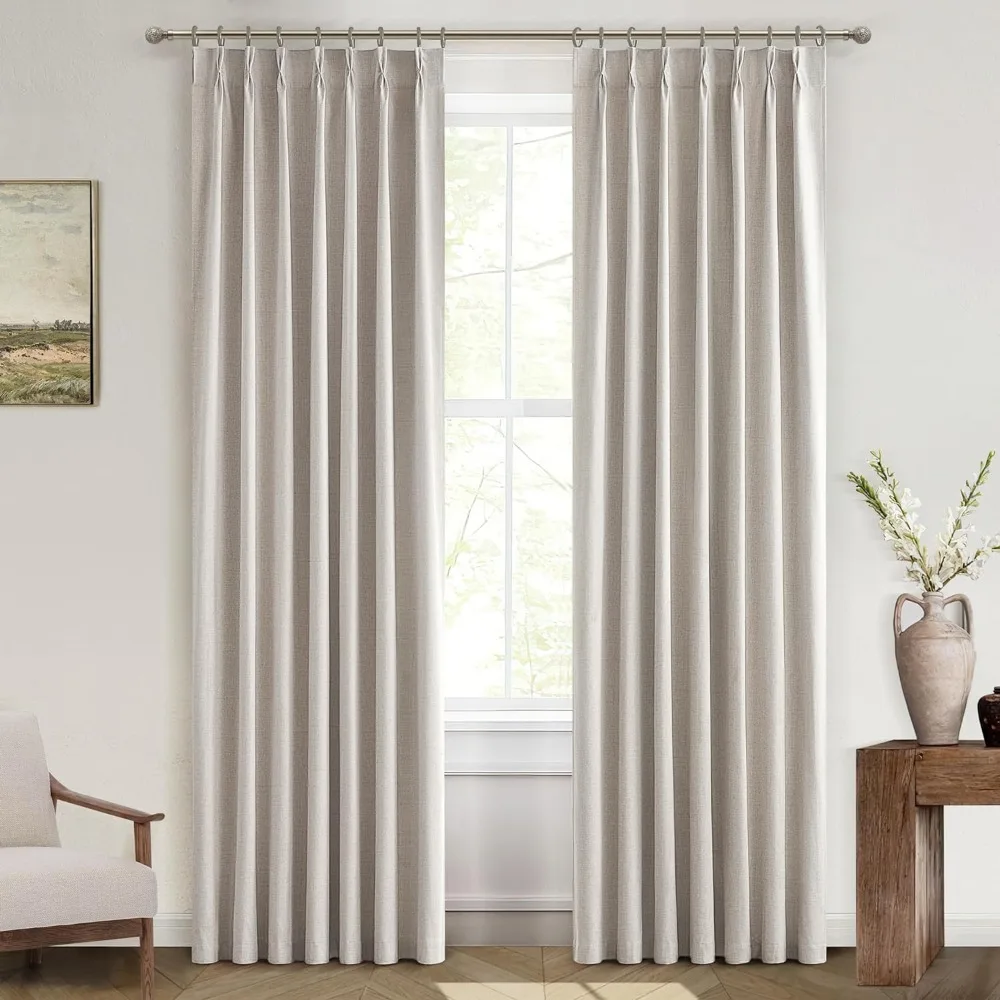 

Natural Linen Pinch Pleated Blackout Curtains & Drapes 96 Inch Long Bedroom/Livingroom Farmhouse Curtains 2 Panel Sets