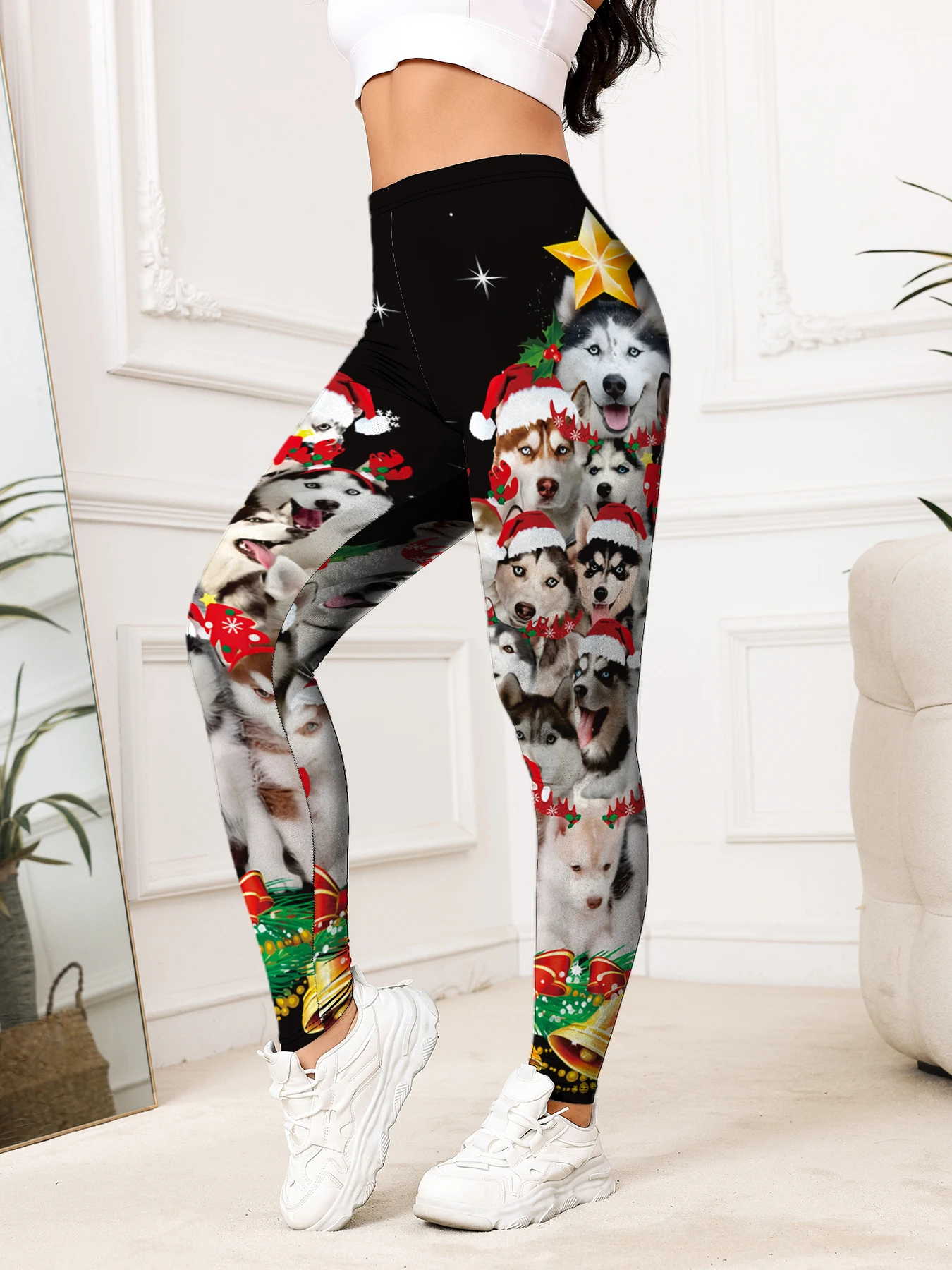 Feliz Navidad mujeres perro estampado Leggings para Fitness alta cintura gimnasio Legging Push Up entrenamiento Fitness mujeres Sexy Leggings