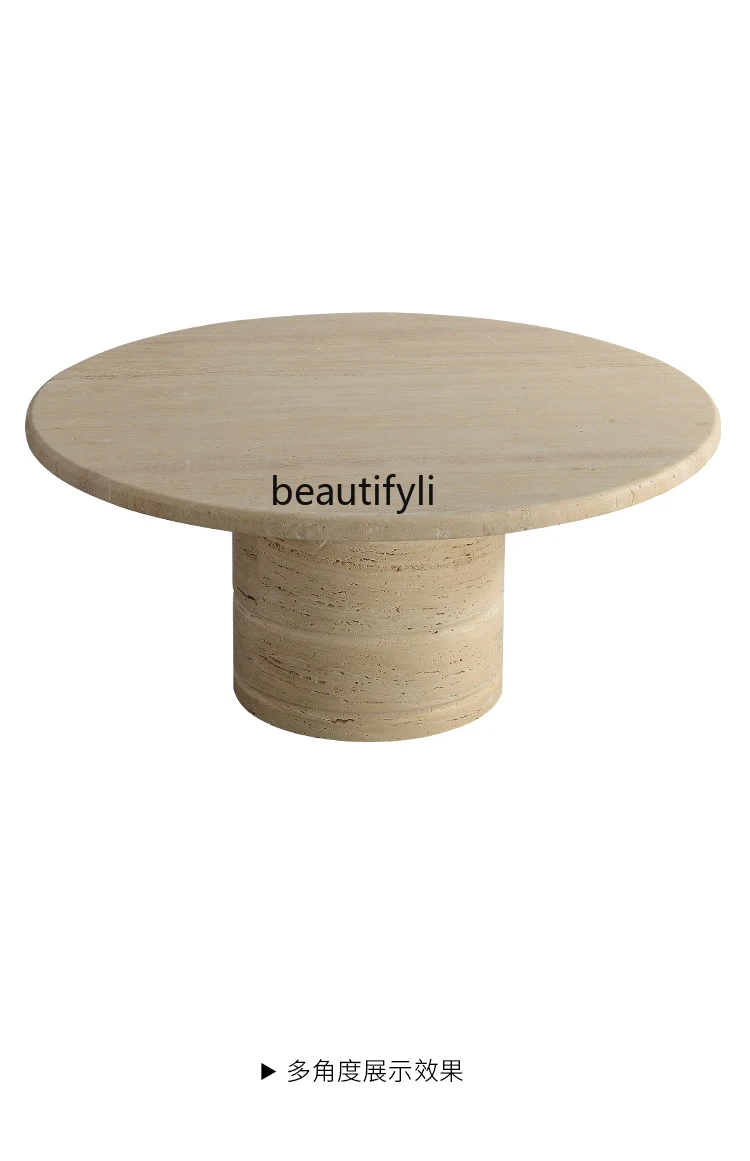 

Xiaoli Style Living Room Small Apartment round Table Cave Stone Tea Table Designer Light Luxury Tea Table Italian Style