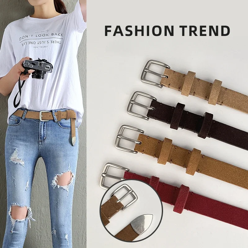 

Роскошный замшевый матовый кожаный модный женский ремень из воловьей кожи в стиле ретро и элитный вариант в сочетании с юбкой и джинсовыми ремнями