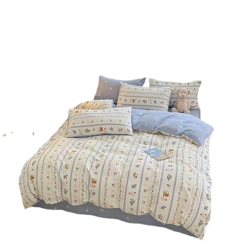 Kawaii Princess Pure Cotton Bedding Set Full Size Lovely Ruffles Single Doubel Duvet Cover Set Girls Woman Cozy Bedding Sets