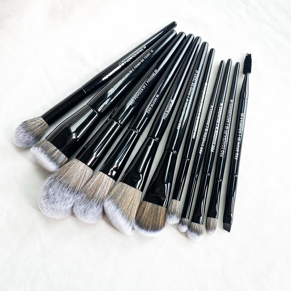 Pro Black Makeup Brushes Set 11pcs - Soft Synthetic Bristles Face Eye Cosmetic Tools for Powder Blush Eyeshadow