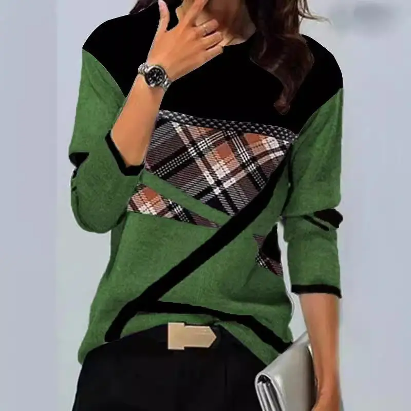 

Women's Printed Long Sve T-irt Commute Sle round Ne Mid-Length Faionable Casual Comfortable Cotton Top