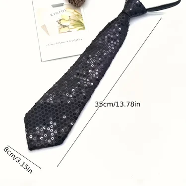 2-Piece Set of Sequin Zipper Ties 8cm (3.15in) Pre-Tied No-Knot Colorful Shiny Ties Unisex Black Red Silver Green Blue Multicolor Stage Performance Party Christmas Halloween Masquerade Outfit