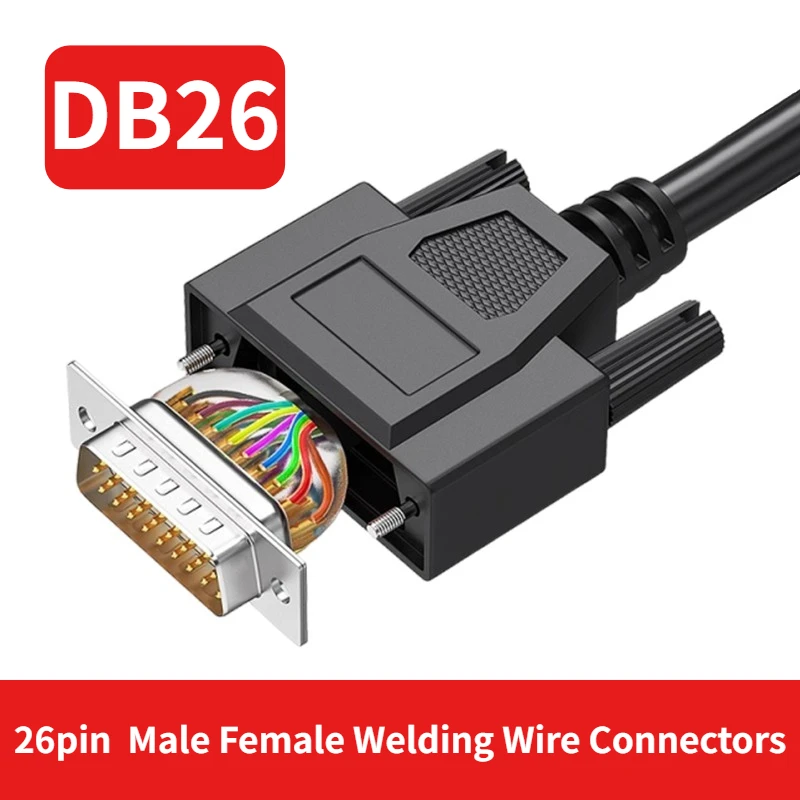 Gold Plating DB26 HDB26 3 Rows of 26 Pin Plug Adapter Soldering Connector D-SUB 26pin  Male Female Welding Wire Type Connectors