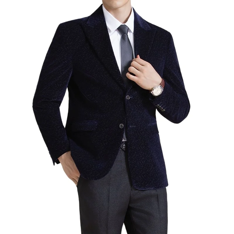 

Blazer Jacket Men's Fashion Silk Velvet Men's Blazer Korean Luxury Clothing Slim Fit Business Casual Suit Jacket Men's 5XL-M