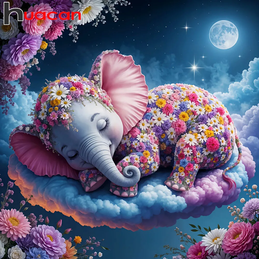 Huacan Diamantmalerei Elefant Vollquadratisch Rund Mosaik Blumen Bastelset Geschenk Raumdekoration
