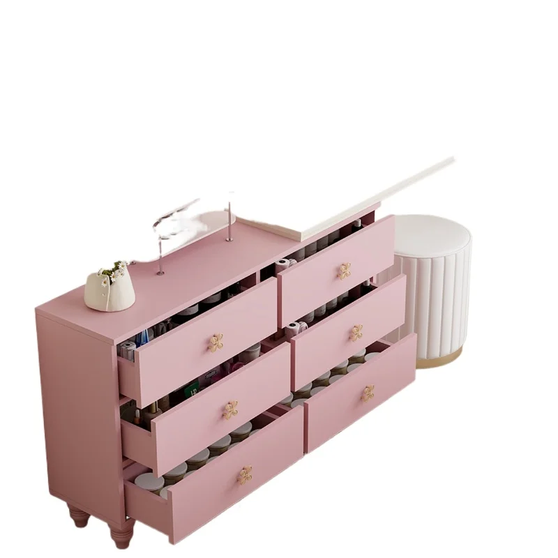 

Cream wind pink girls bedside makeup table, master bedroom small apartment student bedside table and chest