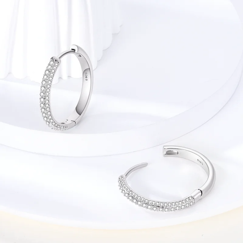 925 Sterling Silver Earrings For Women Double Sided Inlaid White Zirconium Hoop Earrings  Anniversary Birthday Jewelry Gifts