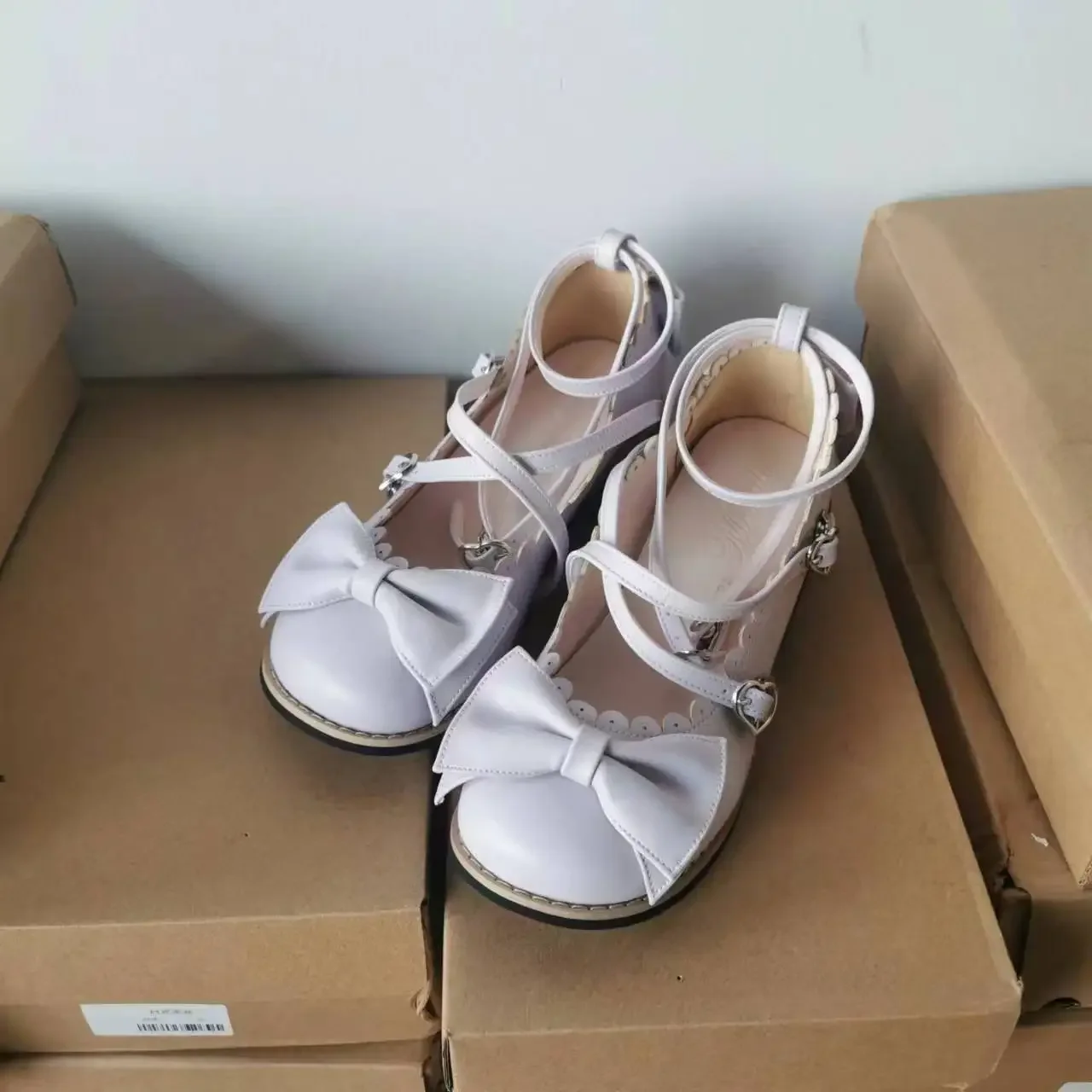 Cute Lolita Cross Strap Bow Flats - Low Round Toe Tea Party Princess Shoes for Women Girls Students