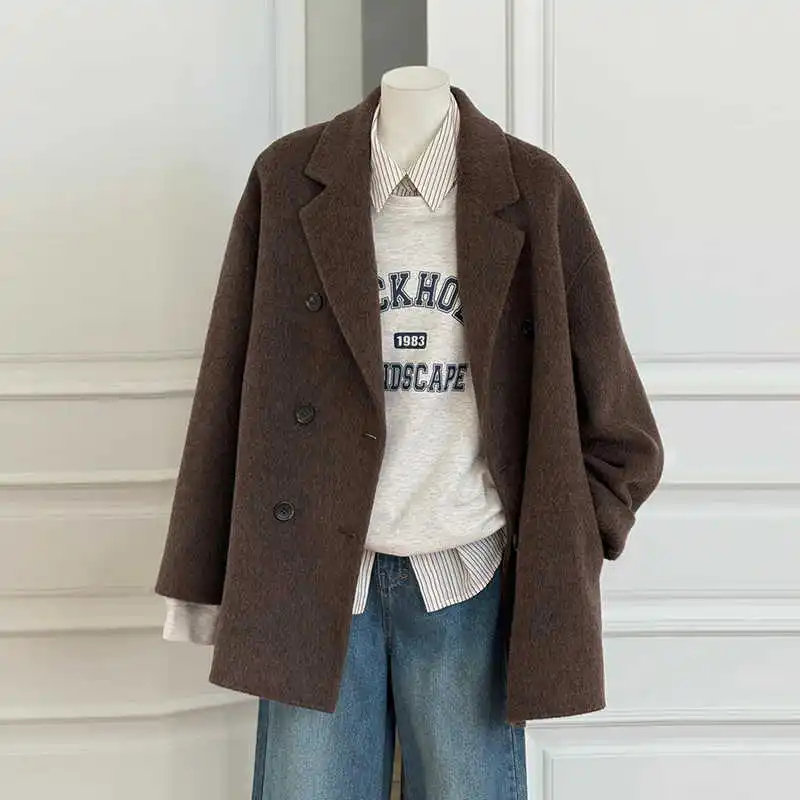 Grey Double-Sided Woolen Coat Women'S 2025 Autumn And Winter New Style Hepburn Style High-End Suit Jacket - Image 4