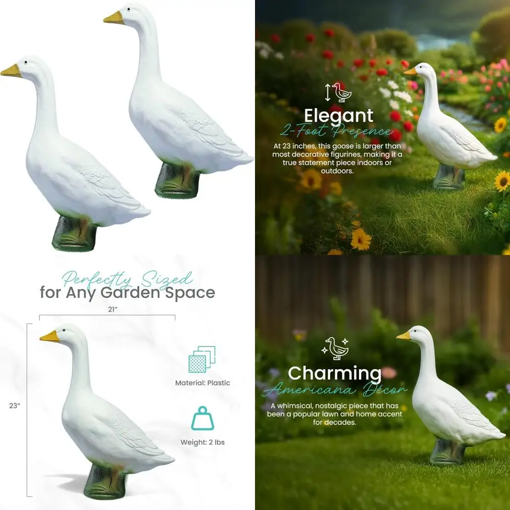 

Pair of Goose Statues for Outdoor Lawn and Garden, 23 Tall, Suitable for Patio, Balcony, or Front Porch, White