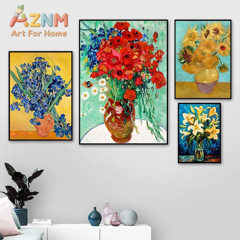 1pc frameless Canvas Painting Impressionist Vincent Van Gogh Bouquet Sunflowers in Vase Poster Print Canvas Painting Abstract Ro