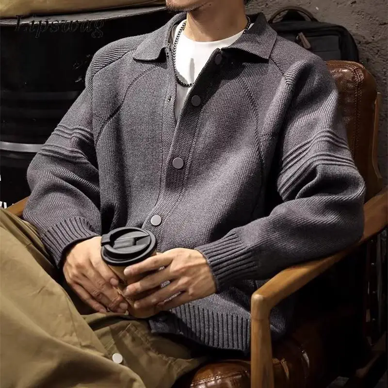 

Winter Thickened Knit Jackets Mens Daily Casual Solid Color Button-up Turn-down Collar Sweatercoats Men Spring Vintage Cardigans