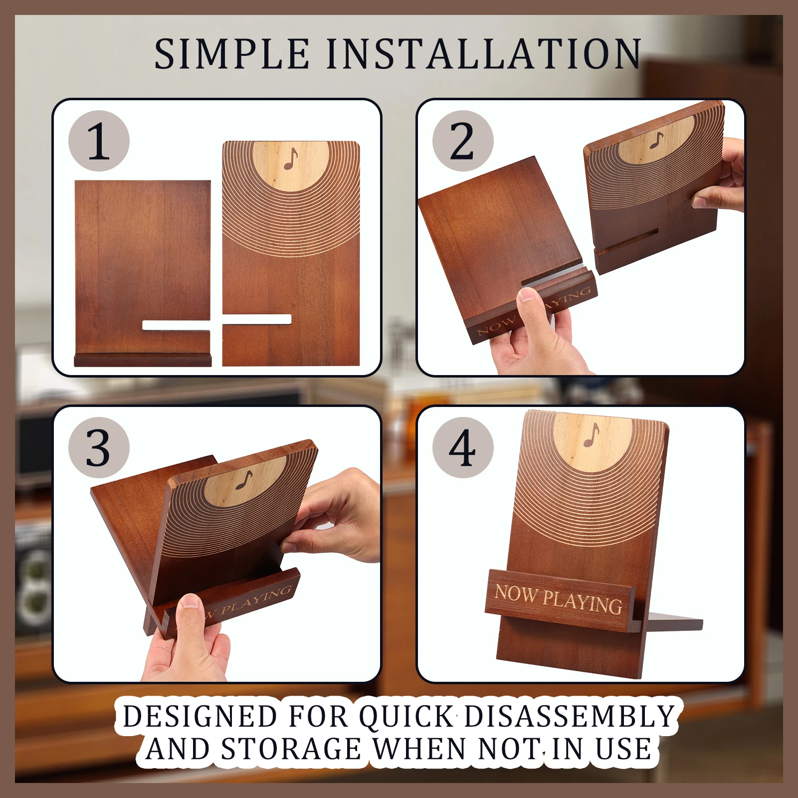 Now Playing Vinyl Record Stand Wood Vinyl Record Holder Vintage Record Holder Stand Record Holder Display for LP Enthusiasts