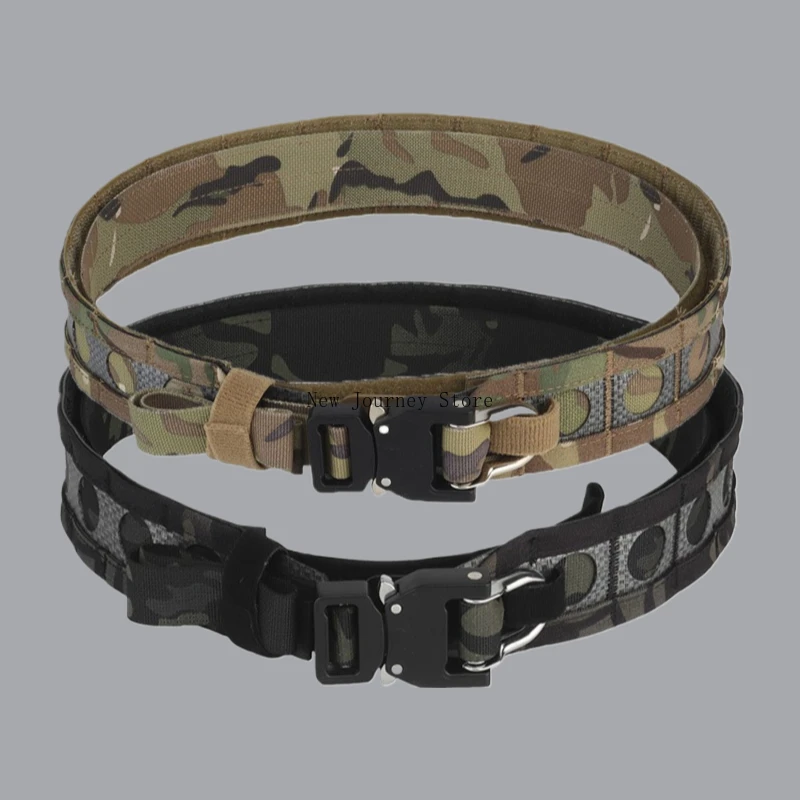 

Bison Belt Tactcal Battle 2 Layers Waistbelt Quick Detach Metal D-Ring Buckle MOLLE Hunting Combat Waistband Airsoft Gear