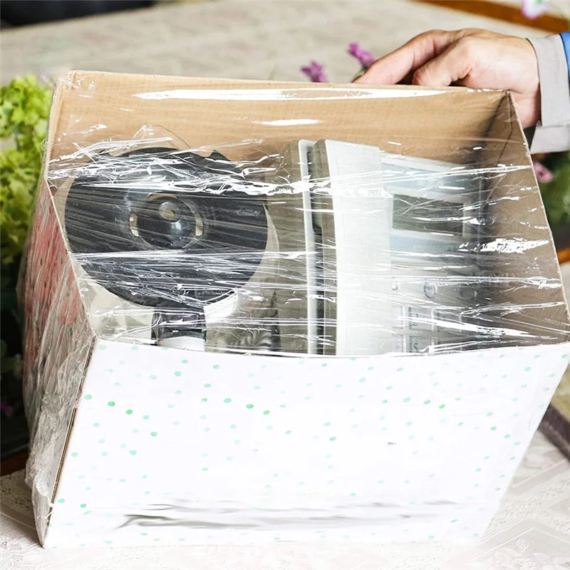 

A29M-Industrial Clear Stretch Wrap Film 5.1Inch 1000Ft For Pallet Wrap With Plastic Handle,Durable Self Adhering Packing