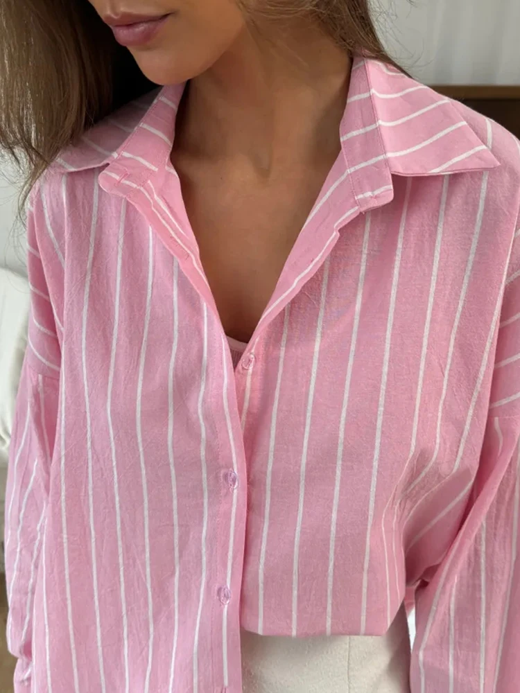 2025 summer striped shirt for women's clothing with a lazy and long sleeved design, hot selling breathable cardigan - Image 5