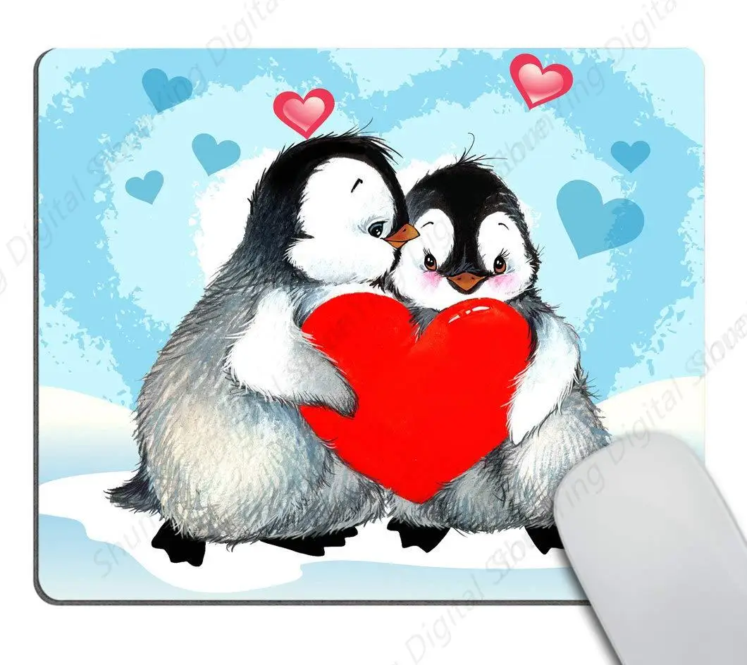 

Cute Penguin Pattern Mouse Pad Red Heart Design Anti Slip Rubber Mouse Pad Suitable For Gaming Office Laptops 25*30cm