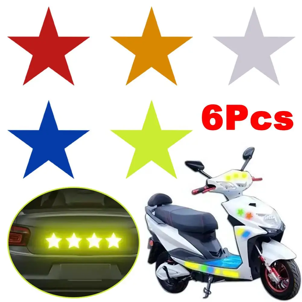 6pcs Five-pointed Star Car Sticker Reflective Warning Motorcycle Safety Stickers Driving Cycling Car Bicycle Stickers Decor N3H7