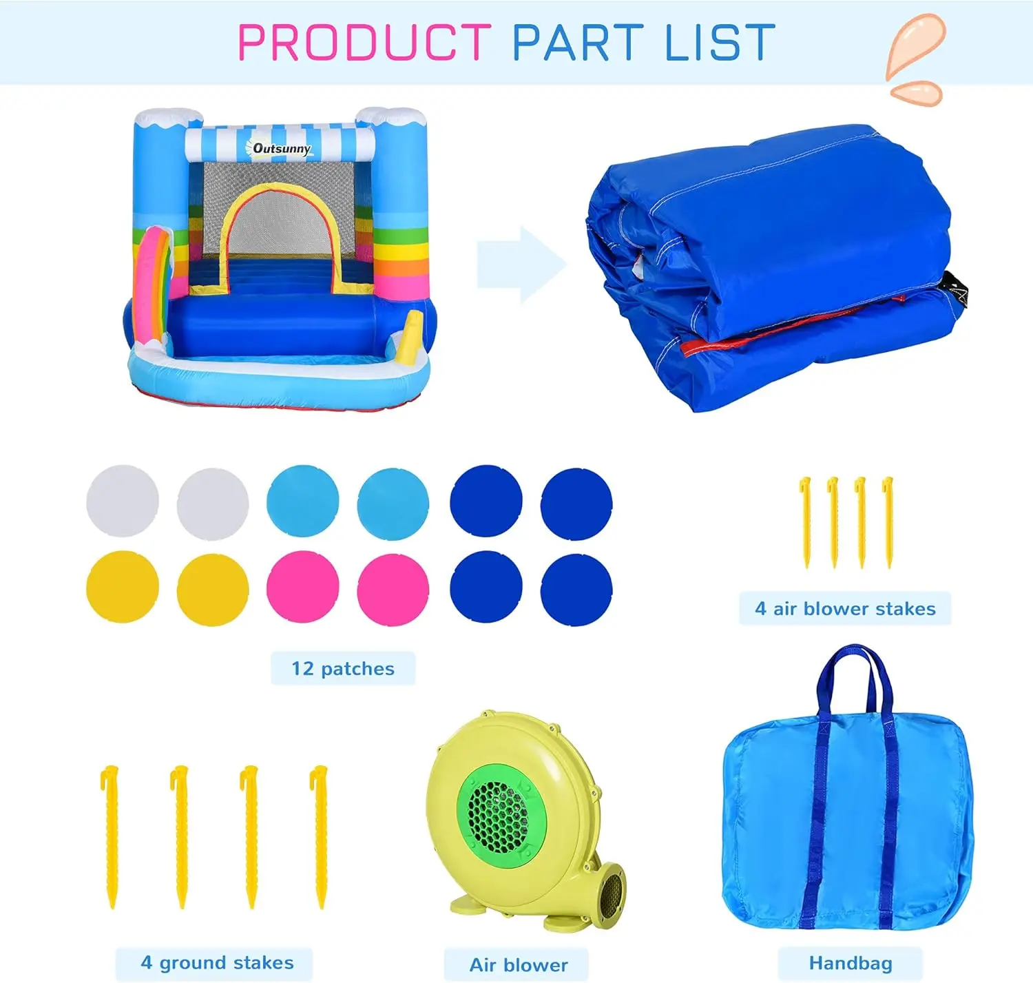 Casa di rimbalzo gonfiabile per bambini Castello di salto 2 in 1 per feste all'aperto al coperto con trampolino, piscina, borsa per il trasporto e ventilatore d'aria