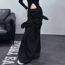 24ss Spriong High Street Long Ro Women's Skirts Black Floor Length Bustle Owens Dress Personalized Big Ears Design Rick Skrits